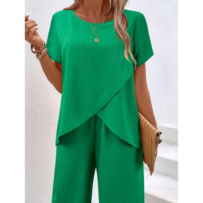 ⏰🔥LIMITED TIME 50% OFF! 💃 Women’s Casual Asymmetrical Top & Wide-Leg Pants Outfit – Flowy, Comfortable & Effortlessly Chic ✨🌿