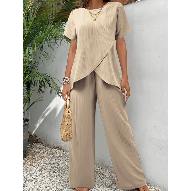 ⏰🔥LIMITED TIME 50% OFF! 💃 Women’s Casual Asymmetrical Top & Wide-Leg Pants Outfit – Flowy, Comfortable & Effortlessly Chic ✨🌿