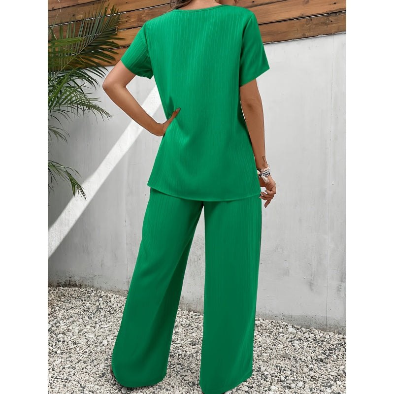 ⏰🔥LIMITED TIME 50% OFF! 💃 Women’s Casual Asymmetrical Top & Wide-Leg Pants Outfit – Flowy, Comfortable & Effortlessly Chic ✨🌿