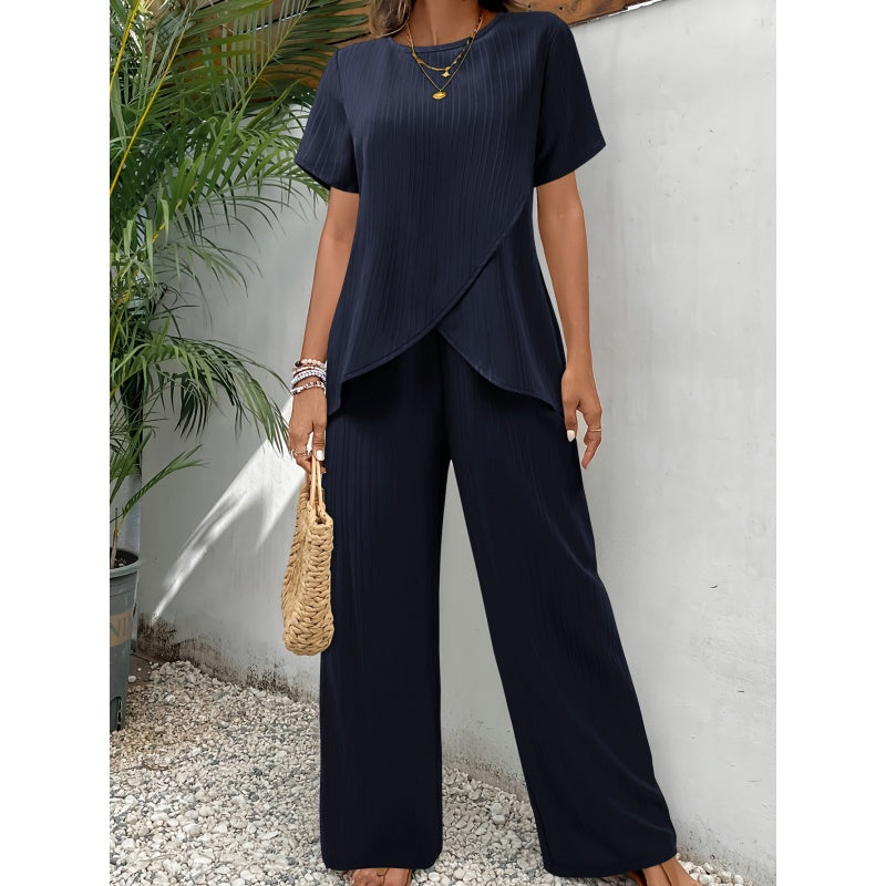 ⏰🔥LIMITED TIME 50% OFF! 💃 Women’s Casual Asymmetrical Top & Wide-Leg Pants Outfit – Flowy, Comfortable & Effortlessly Chic ✨🌿