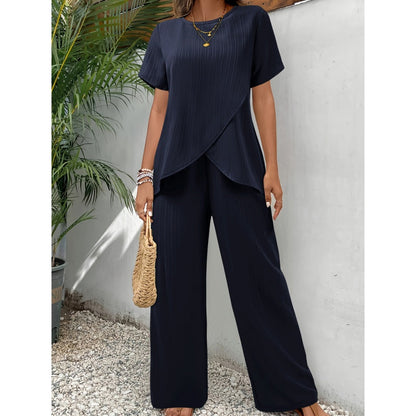 ⏰🔥LIMITED TIME 50% OFF! 💃 Women’s Casual Asymmetrical Top & Wide-Leg Pants Outfit – Flowy, Comfortable & Effortlessly Chic ✨🌿