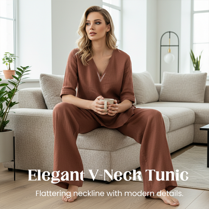 ⏰ Limited-Time 50% OFF🤩Breathable Linen Blend V-Neck Top and Pants Suit