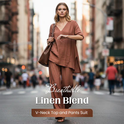 ⏰ Limited-Time 50% OFF🤩Breathable Linen Blend V-Neck Top and Pants Suit