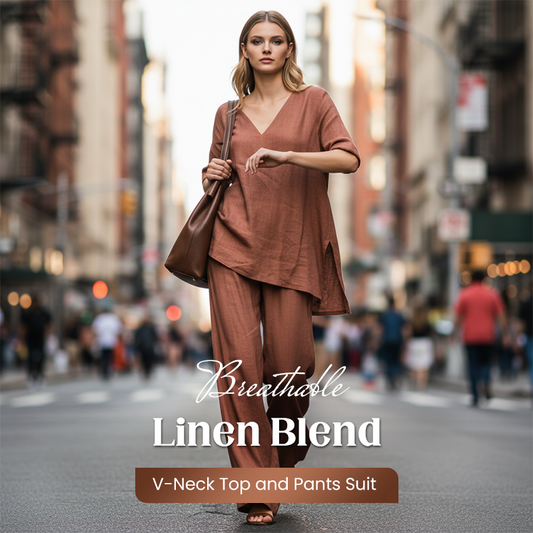⏰ Limited-Time 50% OFF🤩Breathable Linen Blend V-Neck Top and Pants Suit