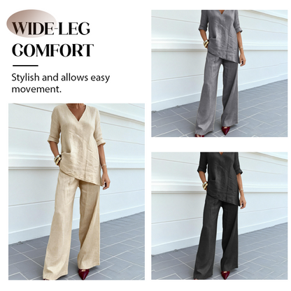 ⏰ Limited-Time 50% OFF🤩Breathable Linen Blend V-Neck Top and Pants Suit