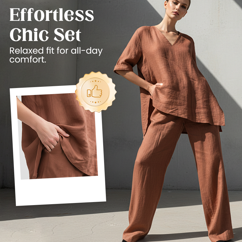 ⏰ Limited-Time 50% OFF🤩Breathable Linen Blend V-Neck Top and Pants Suit