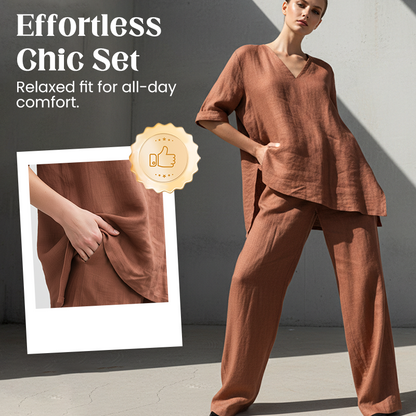 ⏰ Limited-Time 50% OFF🤩Breathable Linen Blend V-Neck Top and Pants Suit