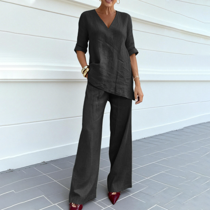 ⏰ Limited-Time 50% OFF🤩Breathable Linen Blend V-Neck Top and Pants Suit