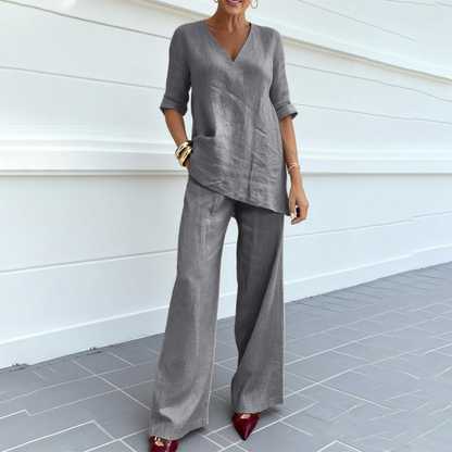 ⏰ Limited-Time 50% OFF🤩Breathable Linen Blend V-Neck Top and Pants Suit