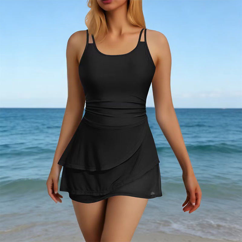 ⏰🔥LIMITED TIME 50% OFF! 👙 Double Strap Ruched Skirted Swimsuit – Flattering, Comfortable & Perfect for Summer Vacations 🌊✨