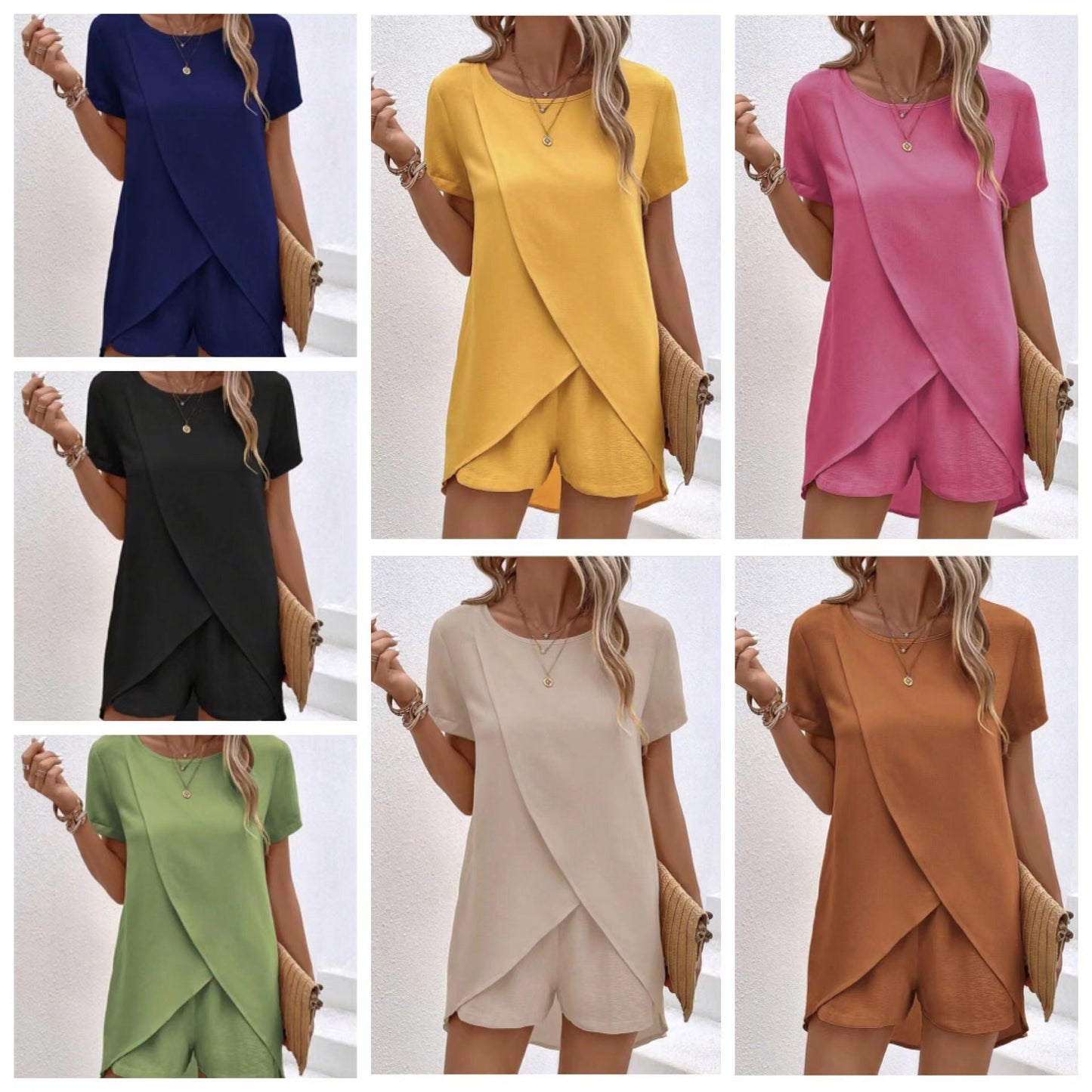 📢📢50% OFF !! ⏰Women's Solid Color Irregular Top & Shorts Two Piece Set