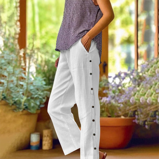 ⏰🔥LIMITED TIME 50% OFF! 👖 Casual Solid-Color Loose-Fit Cropped Pants with Side Buttons – Comfy, Breathable & Effortlessly Chic ✨💃