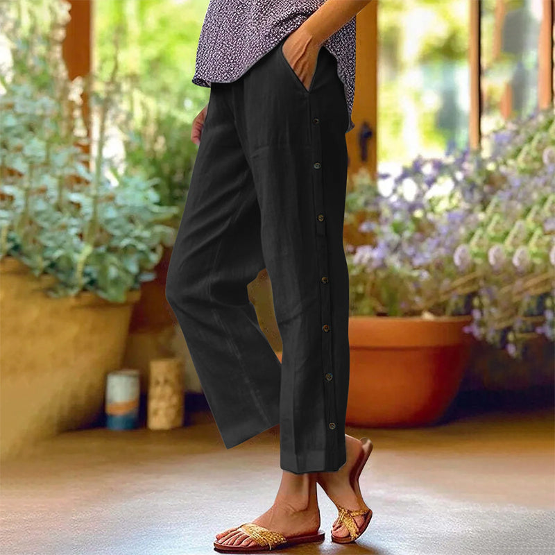 ⏰🔥LIMITED TIME 50% OFF! 👖 Casual Solid-Color Loose-Fit Cropped Pants with Side Buttons – Comfy, Breathable & Effortlessly Chic ✨💃