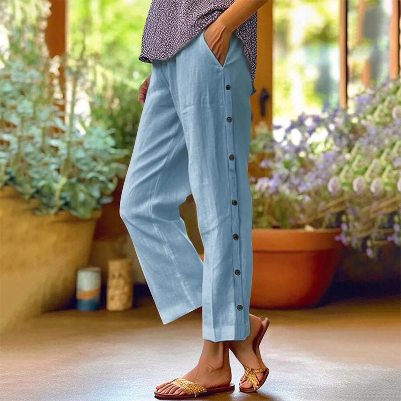 ⏰🔥LIMITED TIME 50% OFF! 👖 Casual Solid-Color Loose-Fit Cropped Pants with Side Buttons – Comfy, Breathable & Effortlessly Chic ✨💃