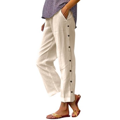 ⏰🔥LIMITED TIME 50% OFF! 👖 Casual Solid-Color Loose-Fit Cropped Pants with Side Buttons – Comfy, Breathable & Effortlessly Chic ✨💃