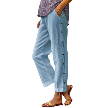 ⏰🔥LIMITED TIME 50% OFF! 👖 Casual Solid-Color Loose-Fit Cropped Pants with Side Buttons – Comfy, Breathable & Effortlessly Chic ✨💃