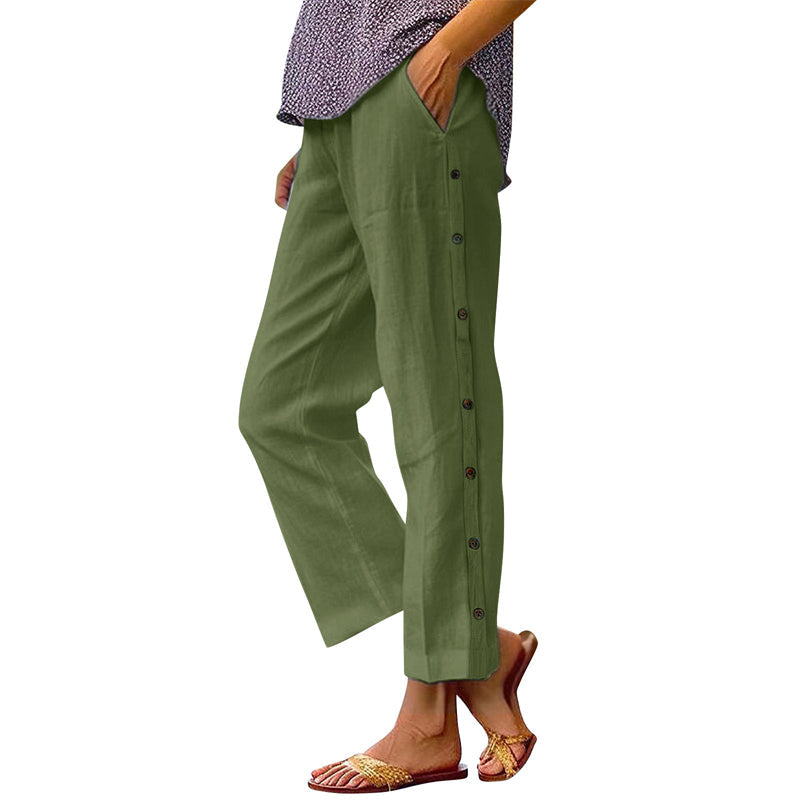 ⏰🔥LIMITED TIME 50% OFF! 👖 Casual Solid-Color Loose-Fit Cropped Pants with Side Buttons – Comfy, Breathable & Effortlessly Chic ✨💃