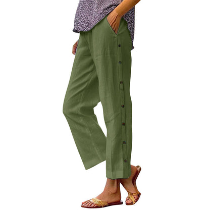 ⏰🔥LIMITED TIME 50% OFF! 👖 Casual Solid-Color Loose-Fit Cropped Pants with Side Buttons – Comfy, Breathable & Effortlessly Chic ✨💃