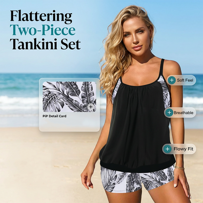⏰🔥HALF-PRICE OFFER! 👙 Women’s Tankini with Blouson Top & Shorts – Comfortable, Modern & Perfect for Beach & Pool ☀️💦