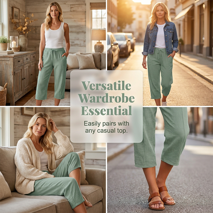 📢📢50% off new arrivals - Women's Solid-Color Pleated Cotton - Linen Cropped Pants