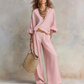 Women's V-Neck Top & Wide-Leg Pants 2-Piece Set