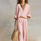 Women's V-Neck Top & Wide-Leg Pants 2-Piece Set