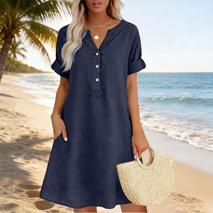 🏝️👗Women's V-Neck Tunic Dress – Relaxed Fit, Pockets & Breathable