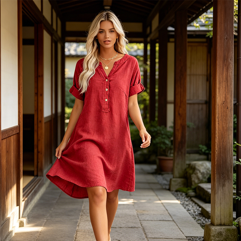 🏝️👗Women's V-Neck Tunic Dress – Relaxed Fit, Pockets & Breathable