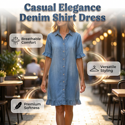 👗Loose Fit Denim Shirt Dress with Ruffles💙 Throw On & Look Instantly Put Together 💙