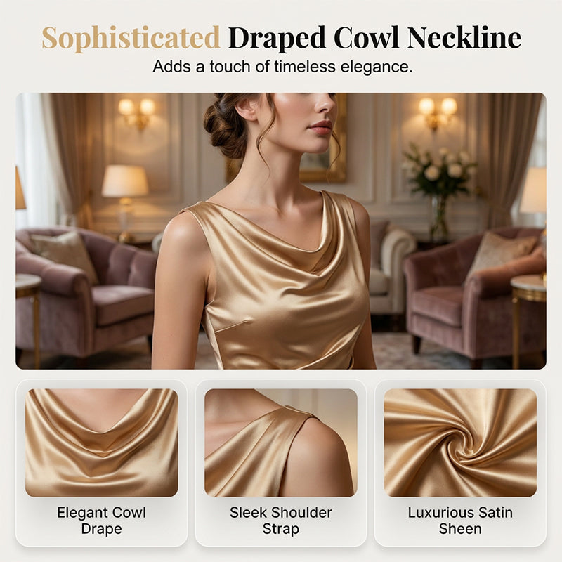 ⏳🔥50% OFF TODAY! 👗 Women’s Sleeveless Cowl Neck Midi Dress – Elegant, Chic & Effortless ✨