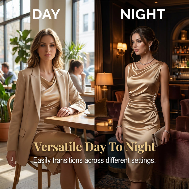 ⏳🔥50% OFF TODAY! 👗 Women’s Sleeveless Cowl Neck Midi Dress – Elegant, Chic & Effortless ✨