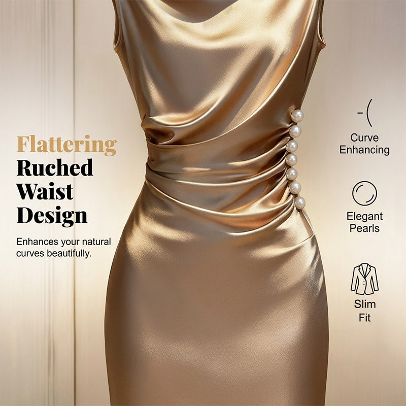 ⏳🔥50% OFF TODAY! 👗 Women’s Sleeveless Cowl Neck Midi Dress – Elegant, Chic & Effortless ✨
