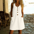 🌸Women's Solid Color U-Neck Sleeveless Cotton Linen Dress - Lightweight, Breezy & Ridiculously Comfy 💛