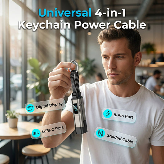 🔥HOT SALE50% OFF🔥🔌 4-in-1 charging cable with digital display & key ring – fast charging, kink-resistant & compact