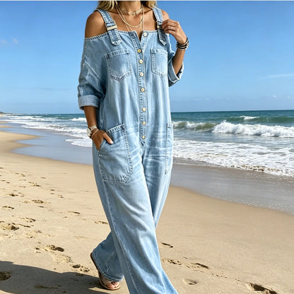 🔥Limited-time offer-Loose Fit Wide-Leg Overall Jumpsuit with Pockets✈️Free Shipping