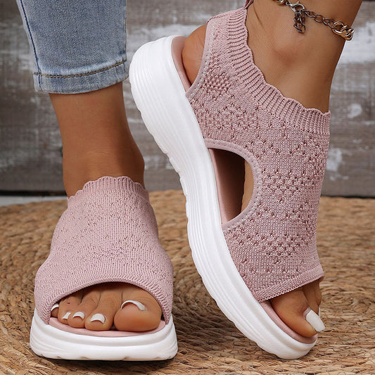 👡 Breathable knitted platform sandals for women – lightweight & comfortable