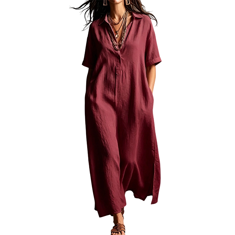 ⏳🔥LIMITED-TIME 50% OFF! 👗 Women’s Elegant Cotton Linen Short Sleeve Lapel Dress – Breezy, Chic & Comfortable ✨