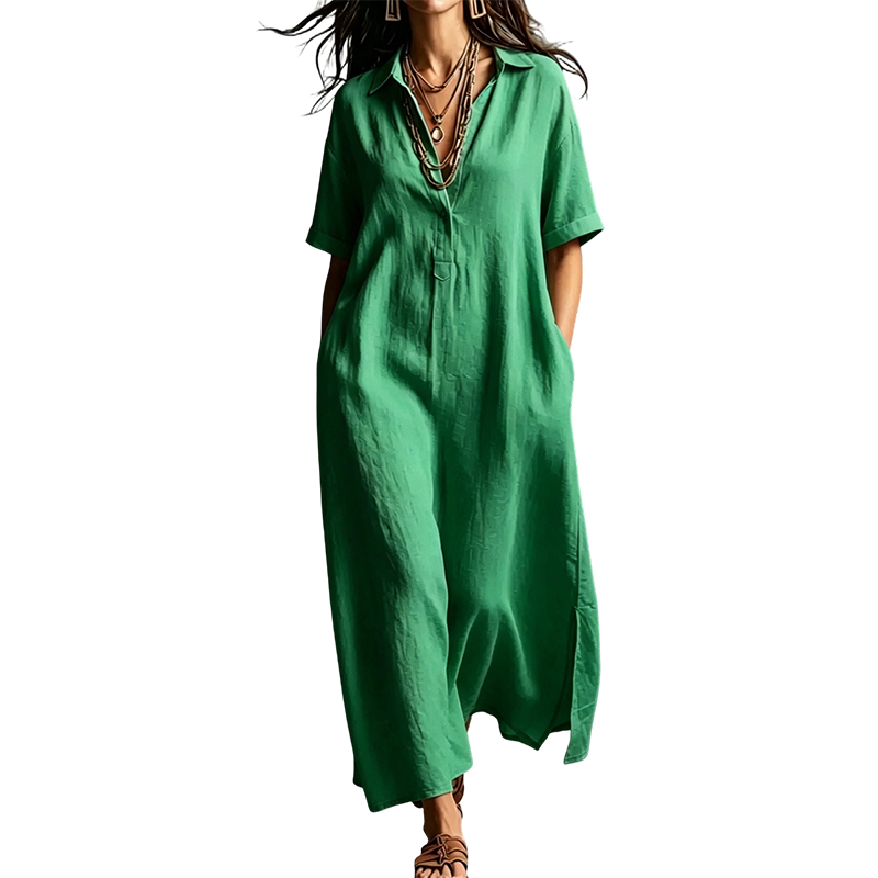 ⏳🔥LIMITED-TIME 50% OFF! 👗 Women’s Elegant Cotton Linen Short Sleeve Lapel Dress – Breezy, Chic & Comfortable ✨