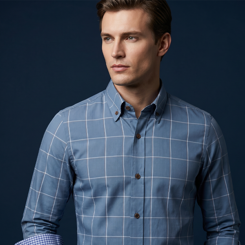 👔 LIMITED-TIME 50% OFF! ✨ Men's Modern Fit Windowpane Shirt – Contrast Details, Button-Down, Premium Blend 🍁