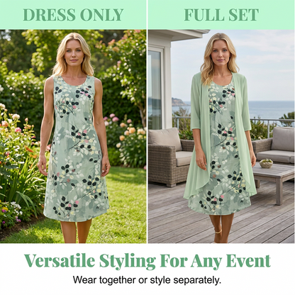 💕Elegant two-piece set featuring a chiffon dress and a cardigan for women