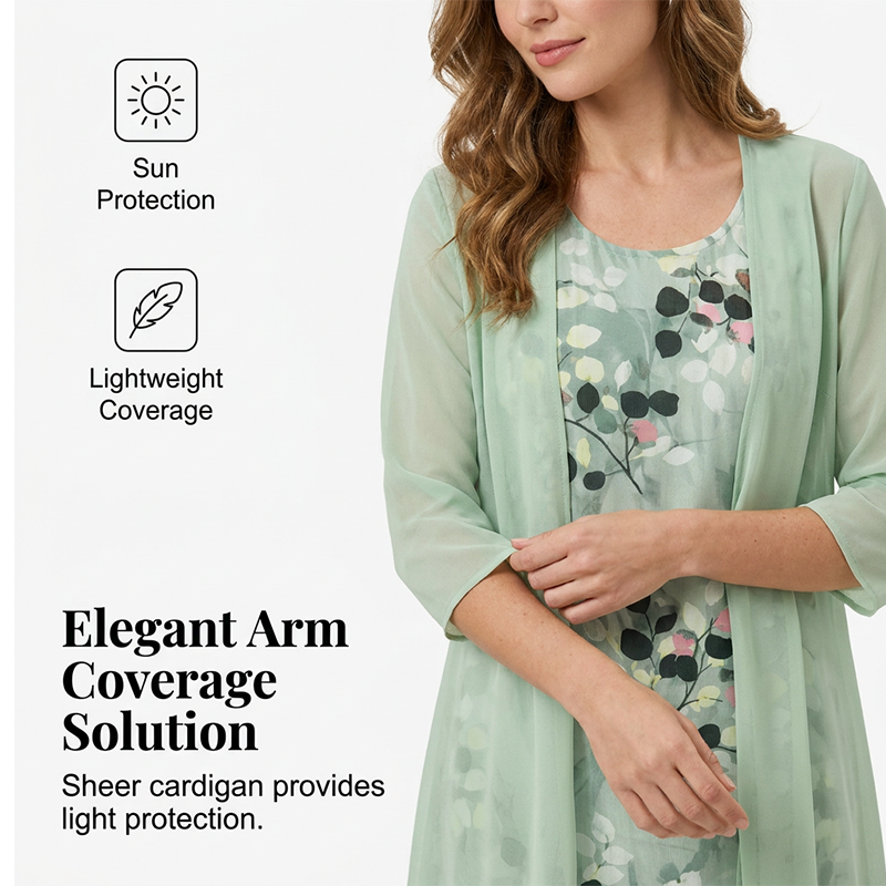 💕Elegant two-piece set featuring a chiffon dress and a cardigan for women