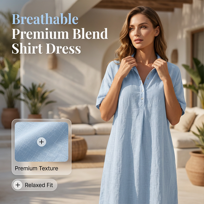 Women's Casual Linen Blend Shirt Dress