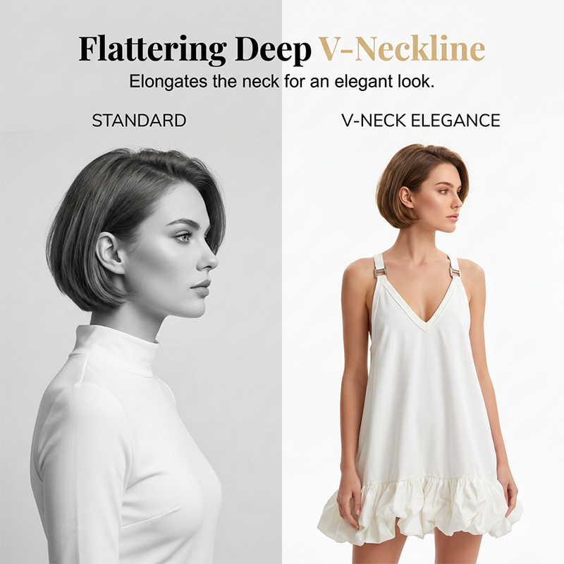 V-Neck Bubble Hem Dress – Adjustable Straps & Lightweight Comfort👗
