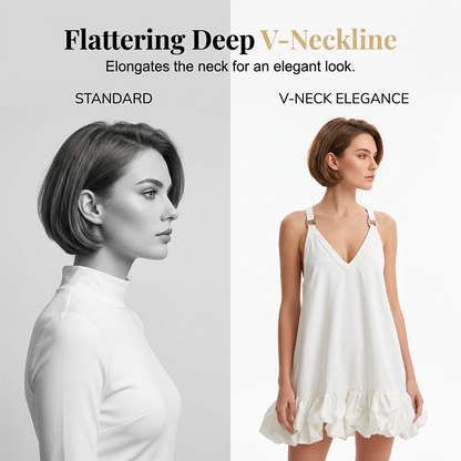 V-Neck Bubble Hem Dress – Adjustable Straps & Lightweight Comfort👗