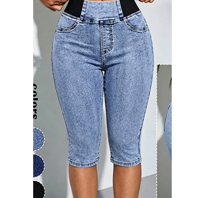 🏆LAST DAY SALE 50% OFF🔥Women’s High Waisted Denim Capri Pants Elastic Waist Cropped Jeans
