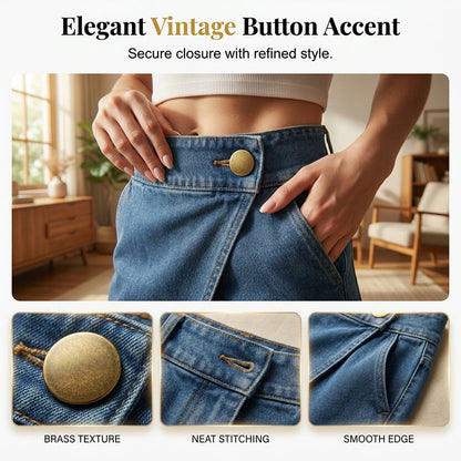👖 LIMITED-TIME 50% OFF! 💥 Women's Asymmetrical Wide-Leg Shorts – Faux Denim, Mid-High Waist, Vintage Button ✨