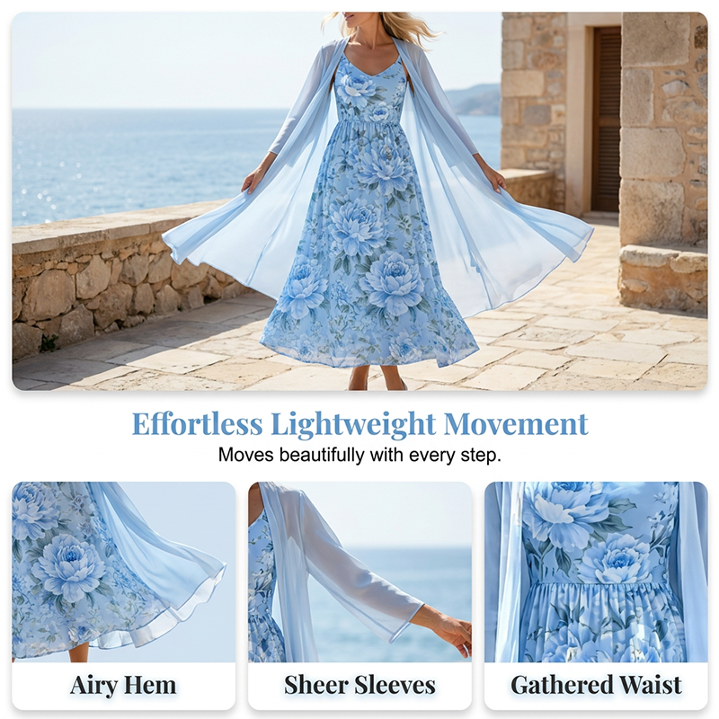 🌸👗Women's Elegant Two-Piece Floral Dress Set – Perfect Summer Holiday Look✨