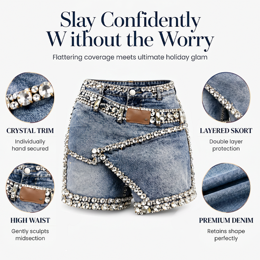 Women's Rhinestone Layered Denim Skort