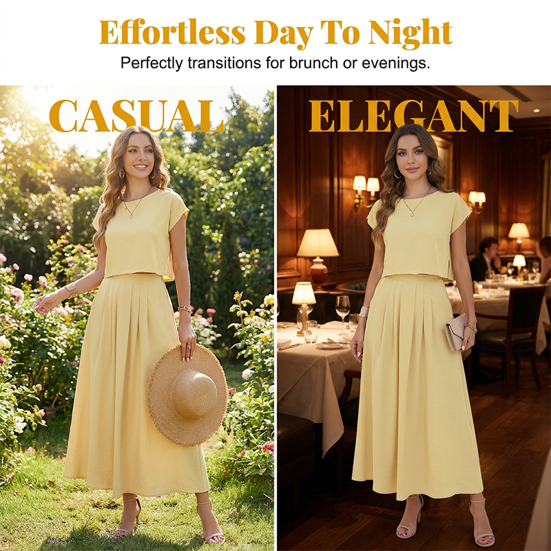 🌸New Arrivals & Best Sellers-Women's Casual Solid Color Top and Skirt Set