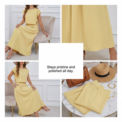 🌸New Arrivals & Best Sellers-Women's Casual Solid Color Top and Skirt Set